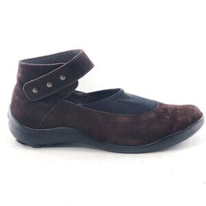 ARCHE Brown Nubuck Mary Jane Flats Ankle Strap Hook & Loop Elastic